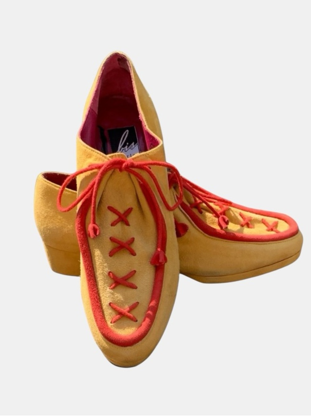 Vintage Rare Charles Jourdan Yellow and Red
Suede Derby Shoes